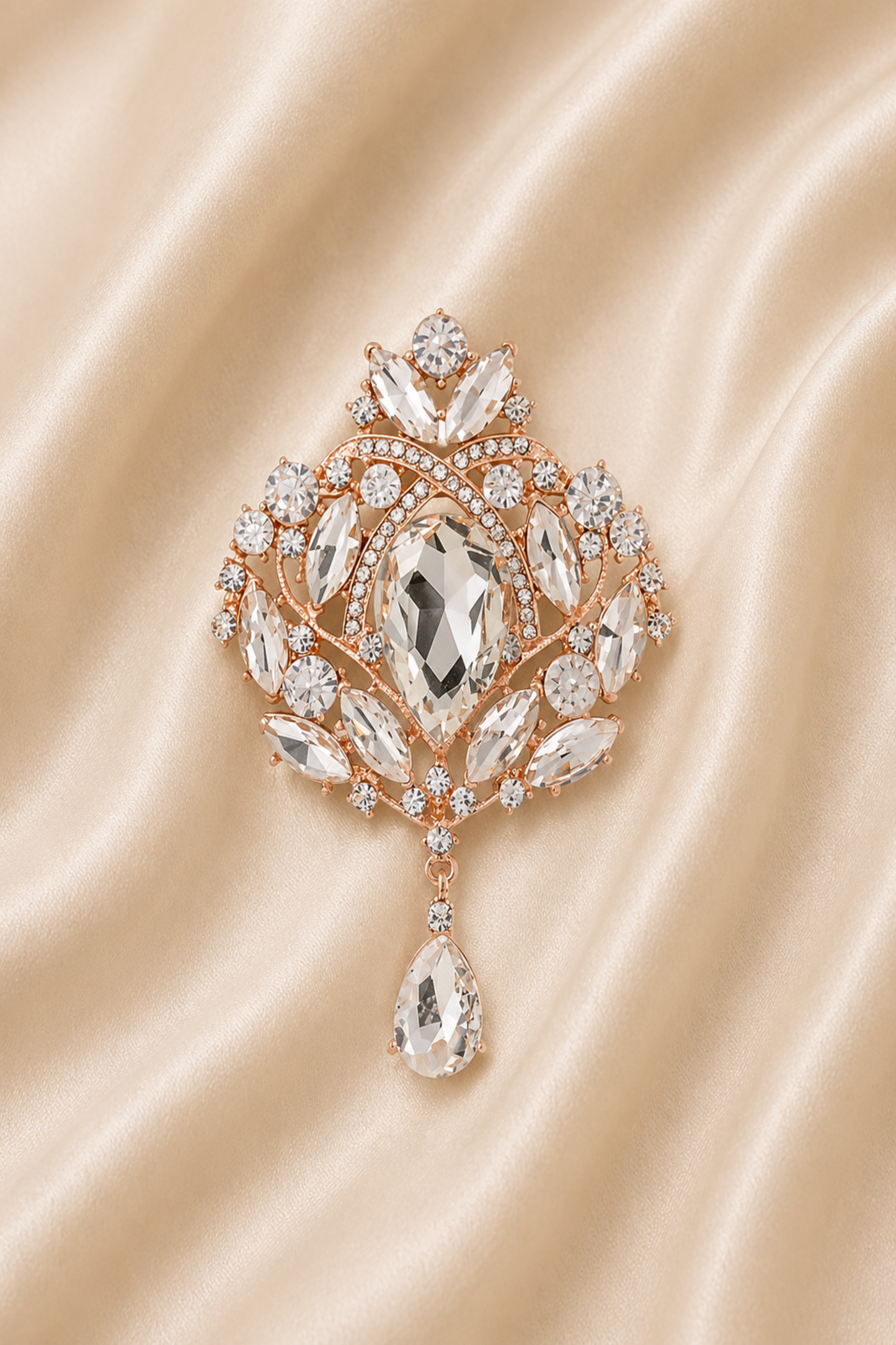 crystal brooch pin with teardrop drop on blazer