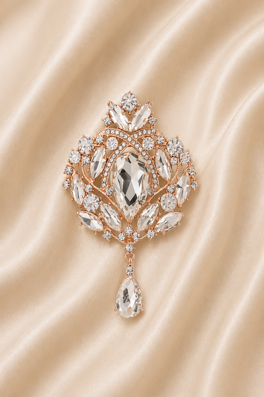 crystal brooch pin with teardrop drop on blazer