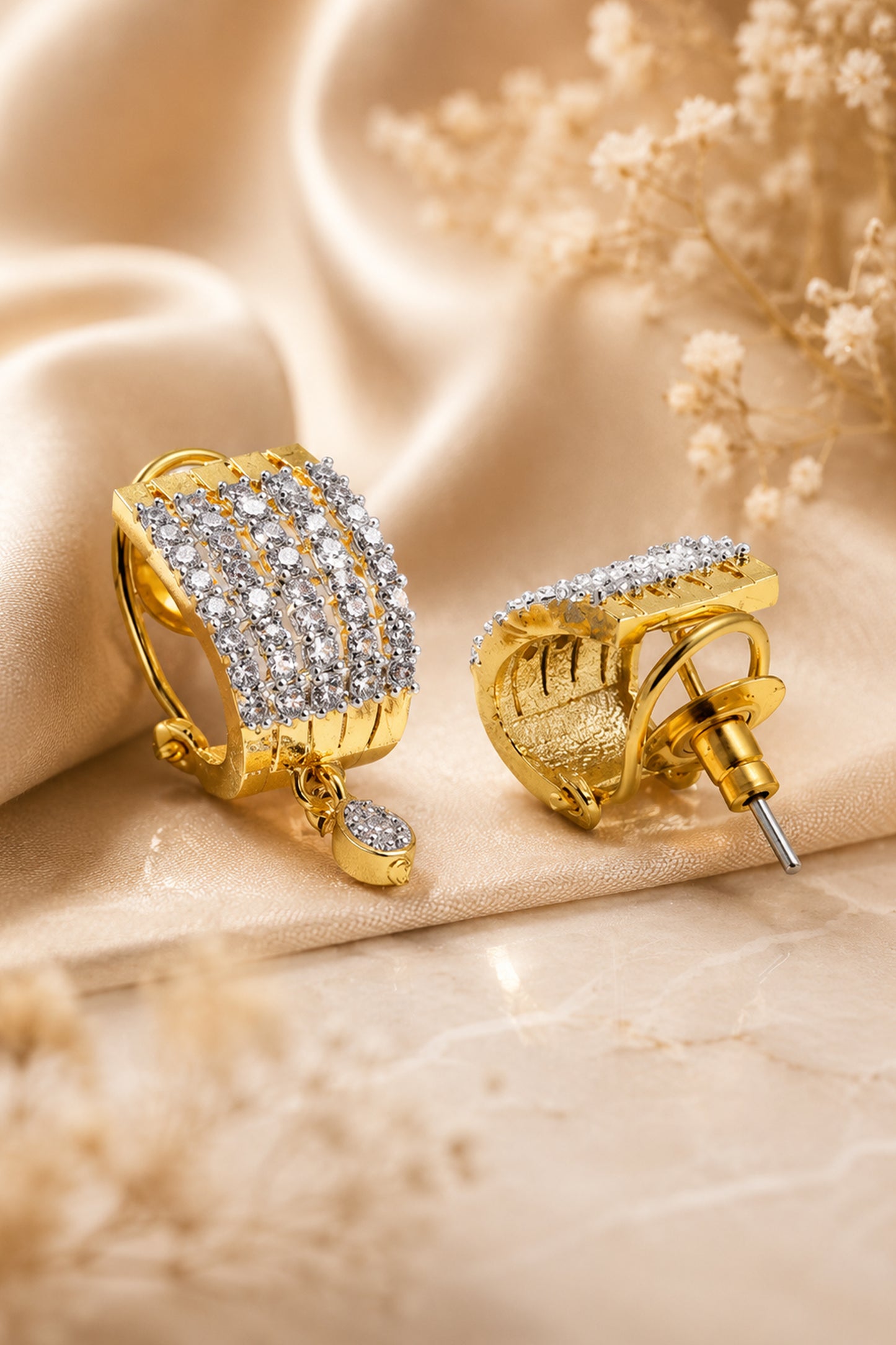 Fashion jewellery hoop earrings with drop charm