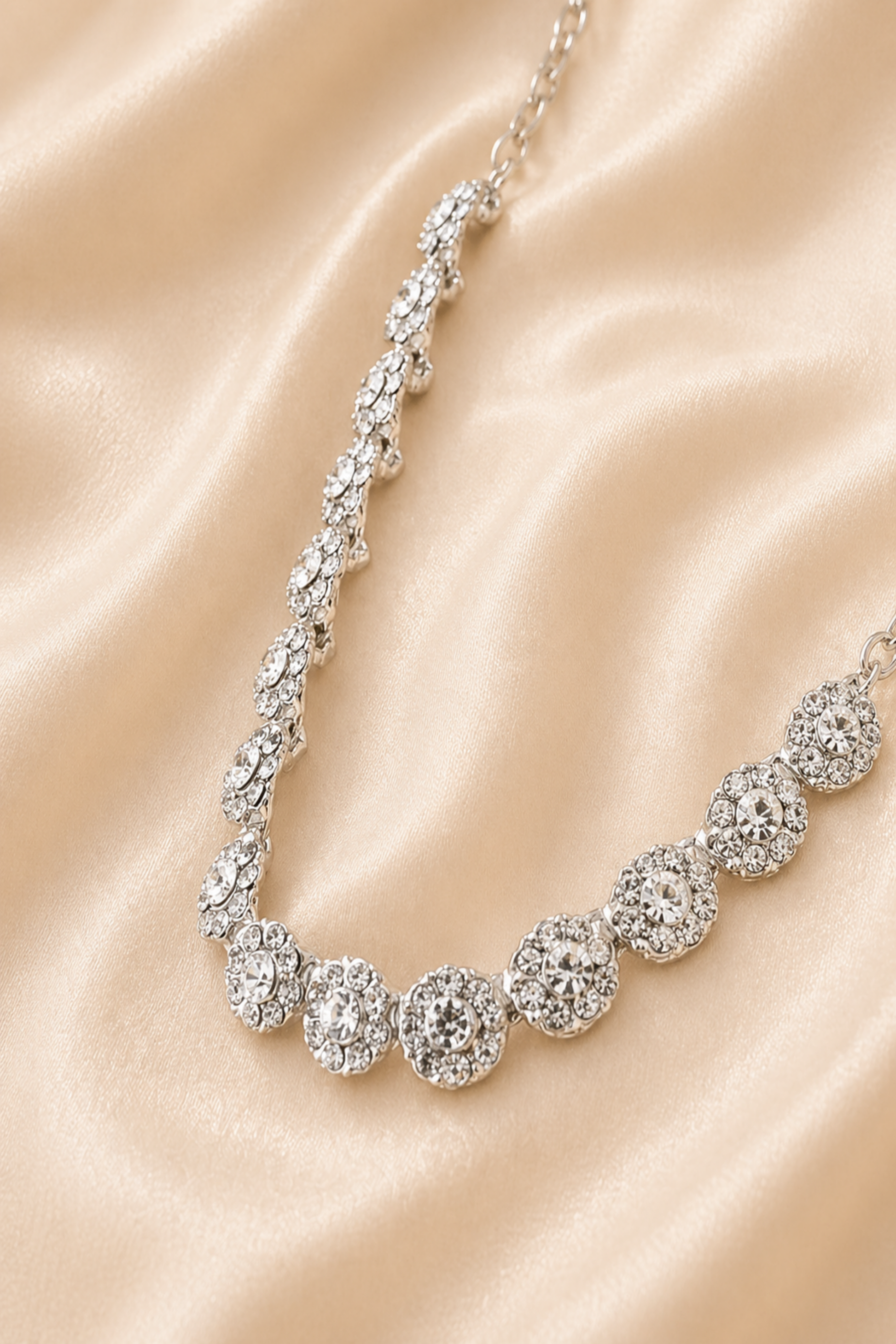 crystal necklace set worn with matching earrings