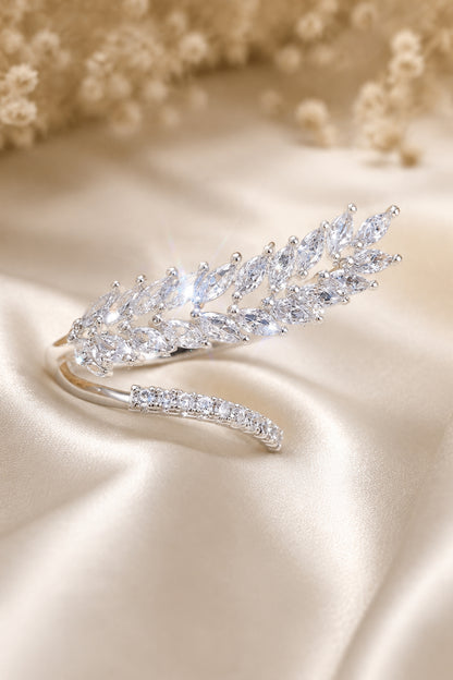 crystal statement ring featuring open band structure