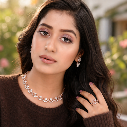Matching floral drop earrings with polished finish