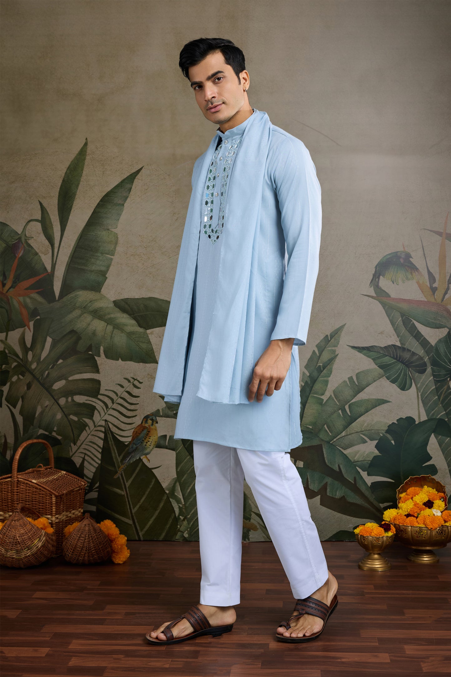Cyan blue kurta for men festive ethnic wear
