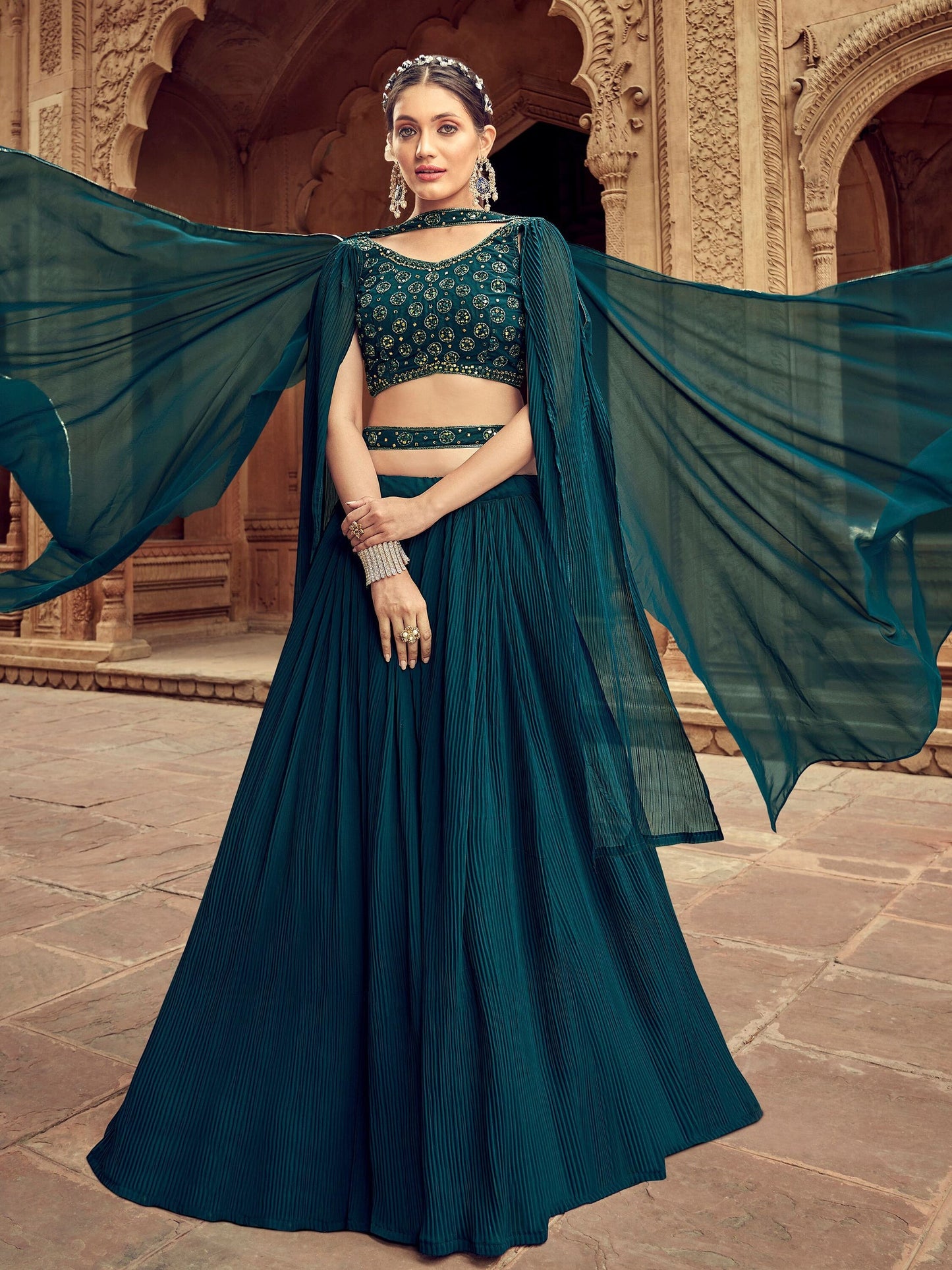 Dark Blue lehenga choli styled for evening party look