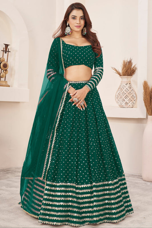 Dark green cholis with sequins work front view