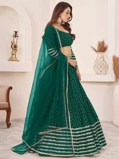Side profile of georgette lehenga choli with dupatta
