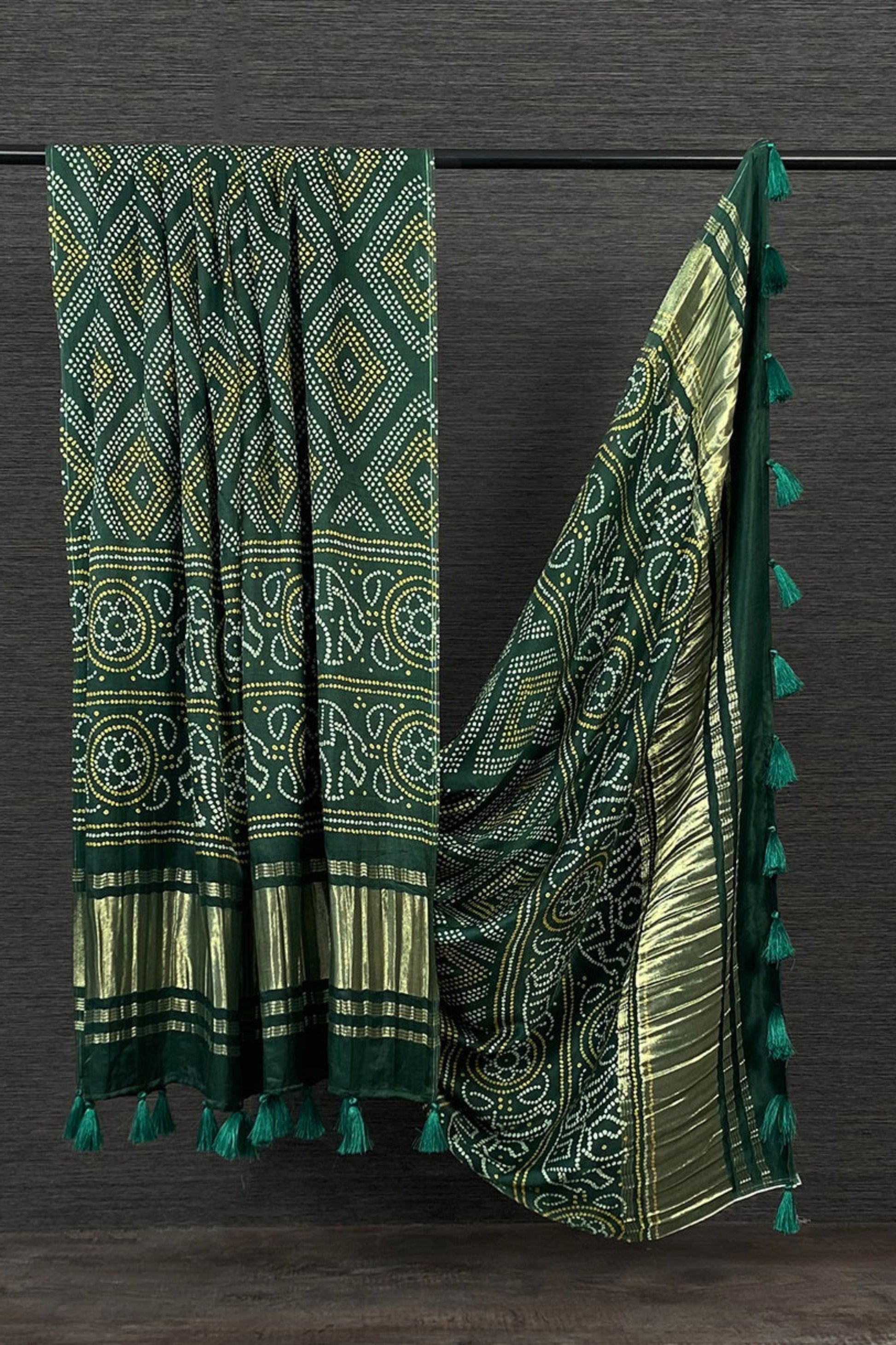 Dark green dupatta in pure gaji silk for USA UK Canada
