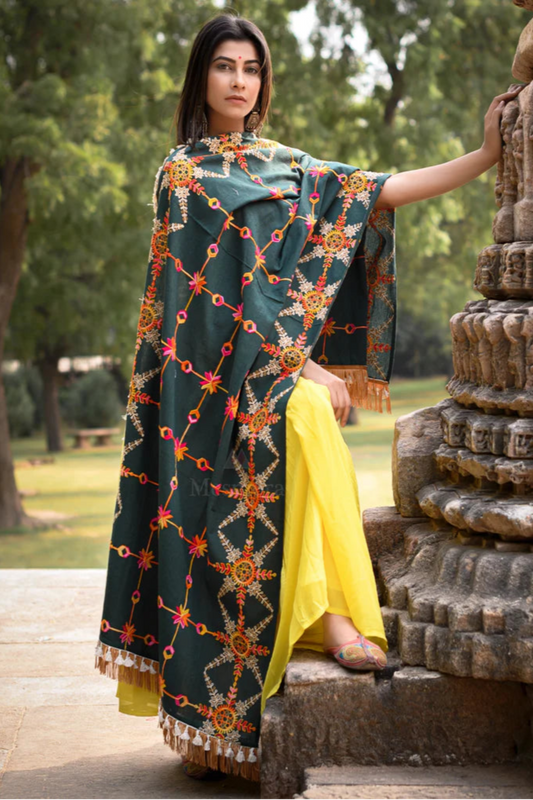Dark Green Sawal With Handcrafted Embroidery