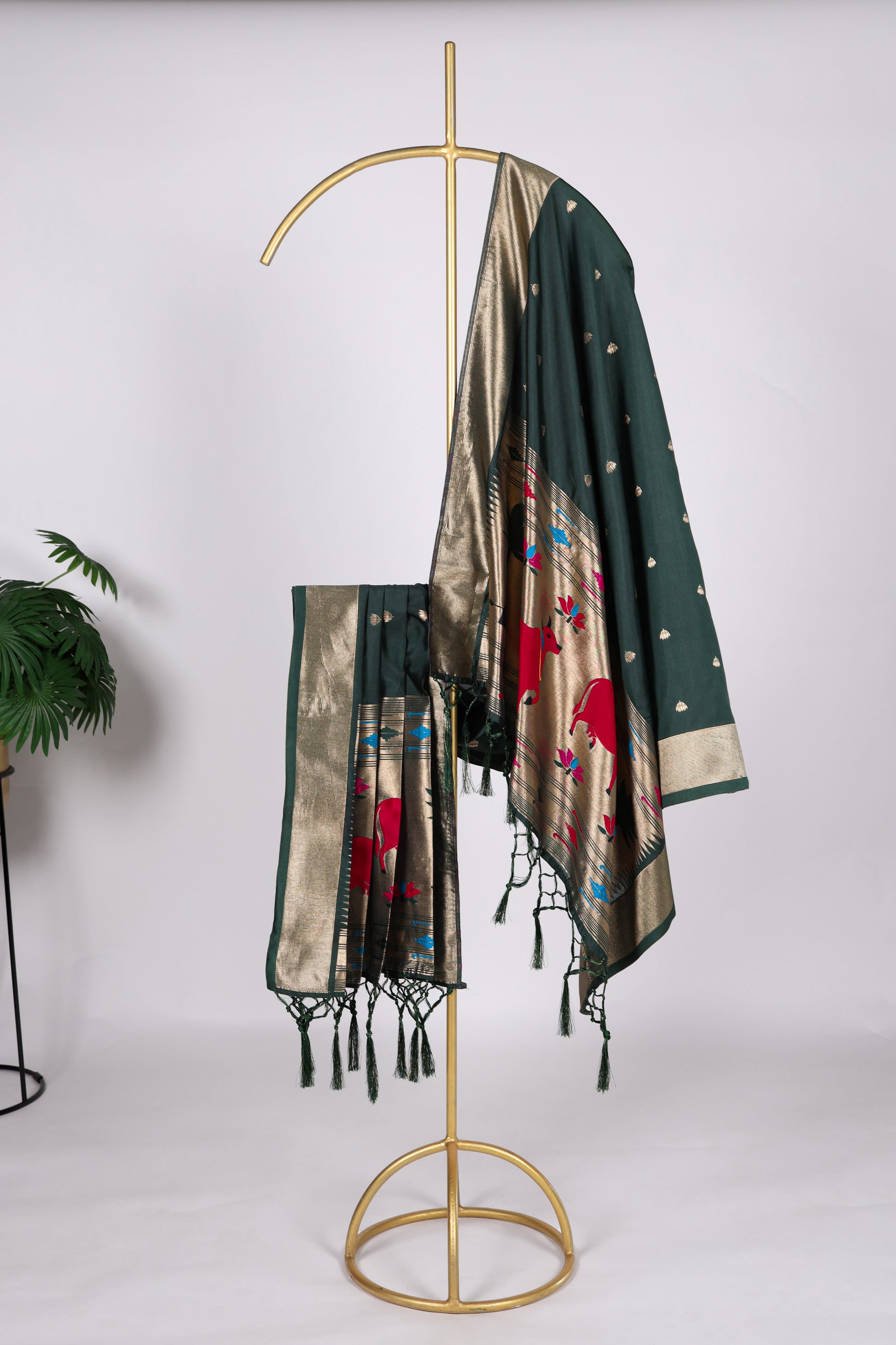 Dark Green dupatta with woven zari work