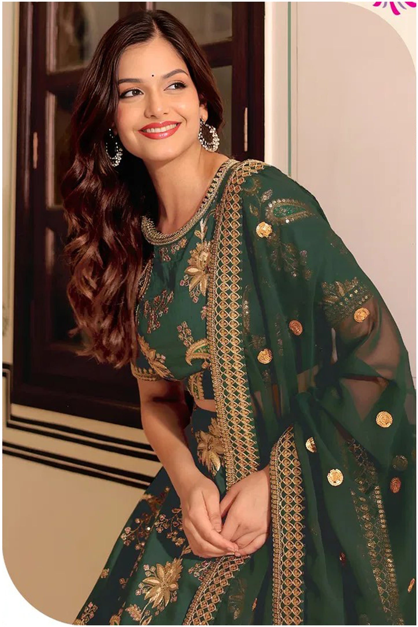 Thread and sequins embroidered lehenga choli in silk and net