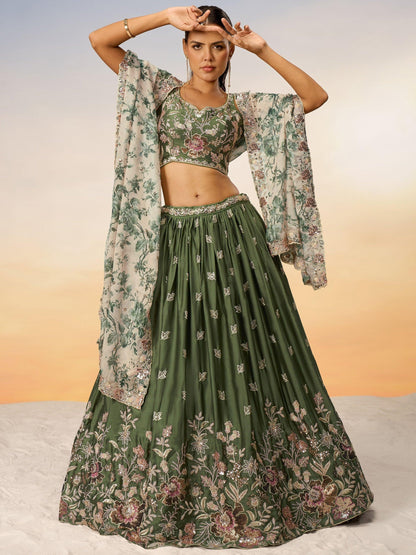 Reception styling dark green lehenga with embroidery