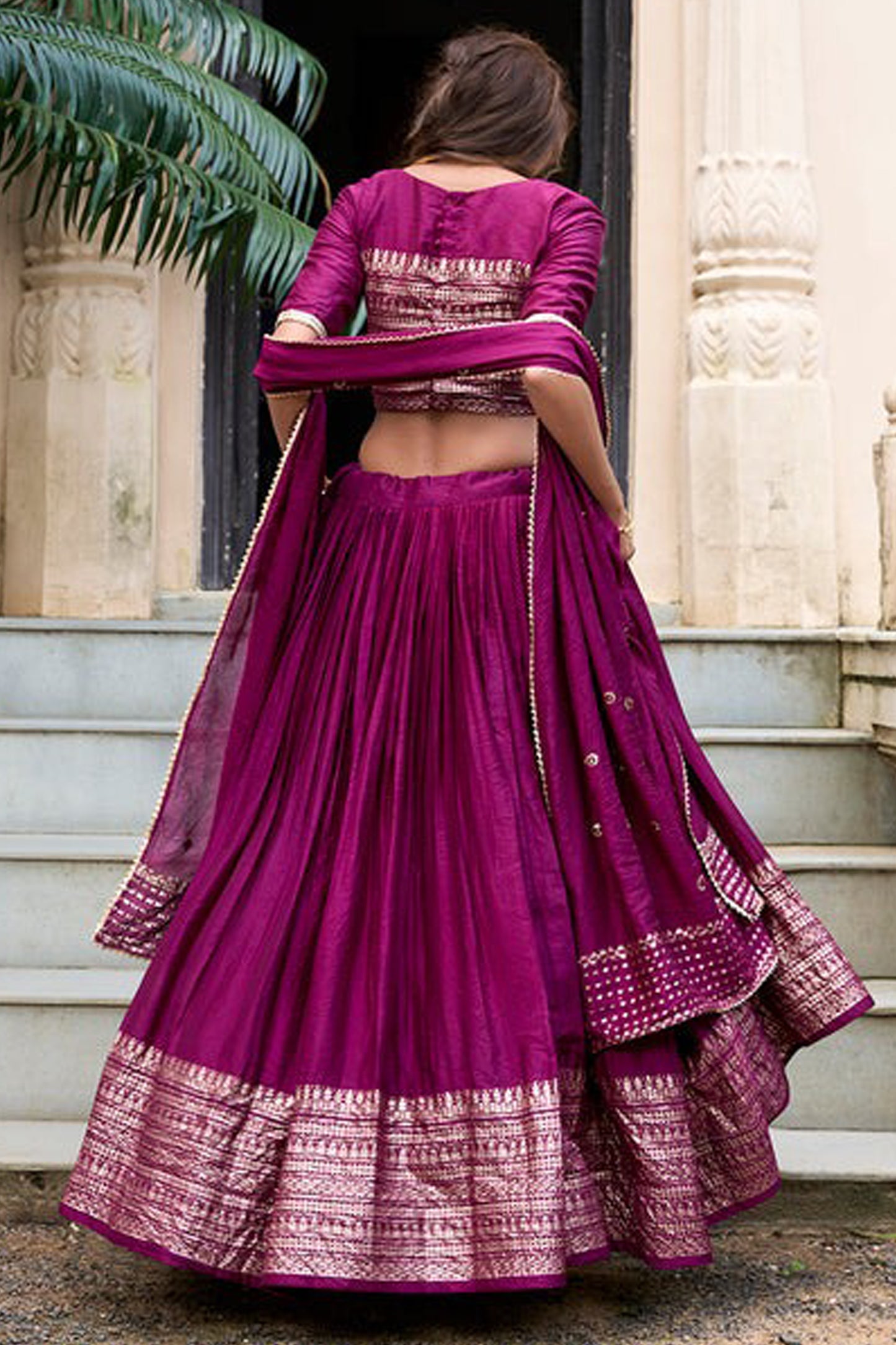 dark pink lehenga and choli designs back view