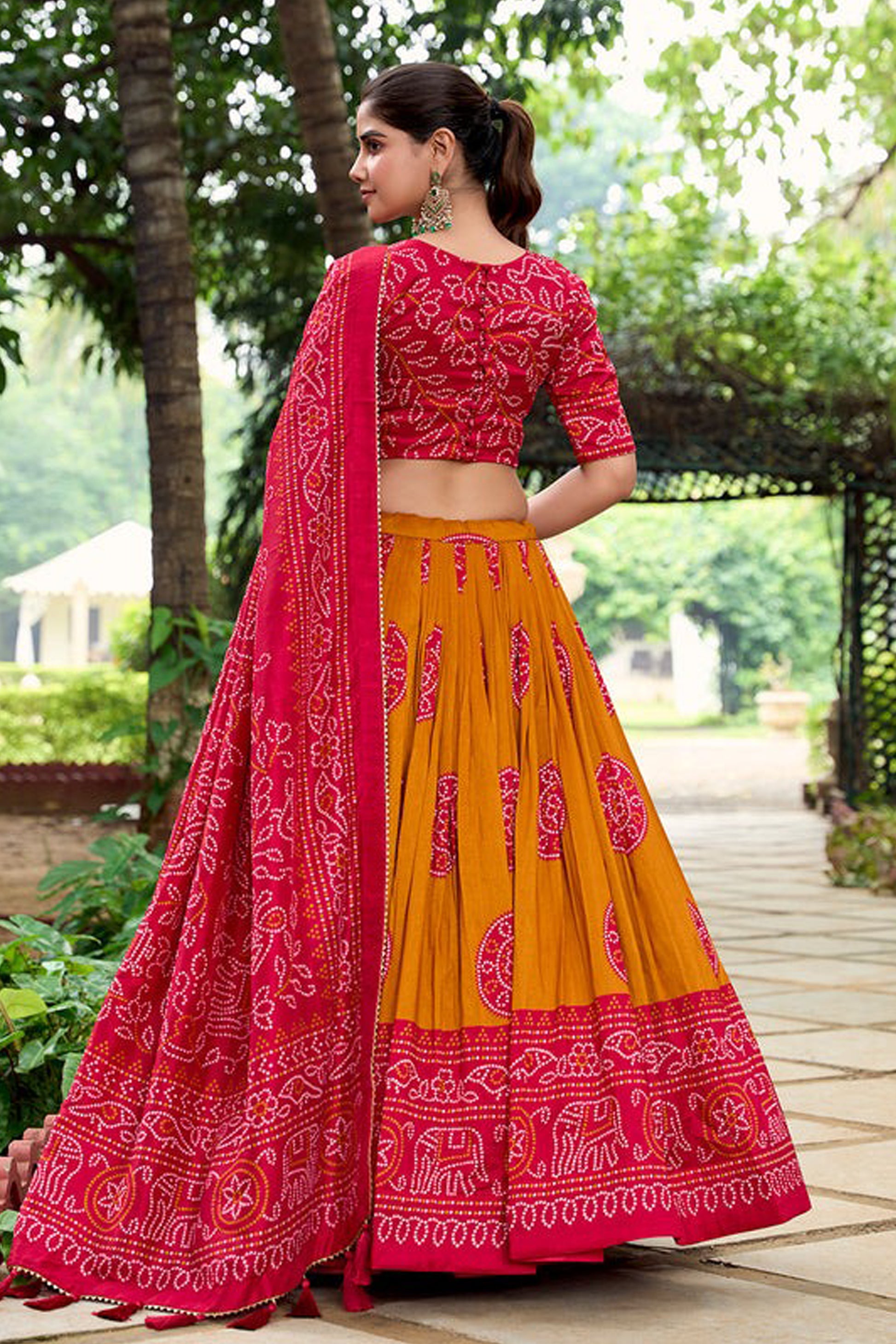 Back view of printed chaniya choli design
