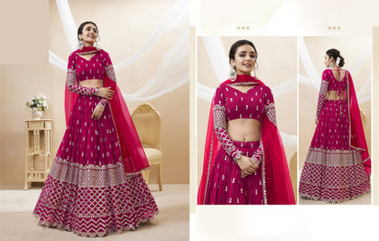 Dark pink lehenga styled for evening wedding event