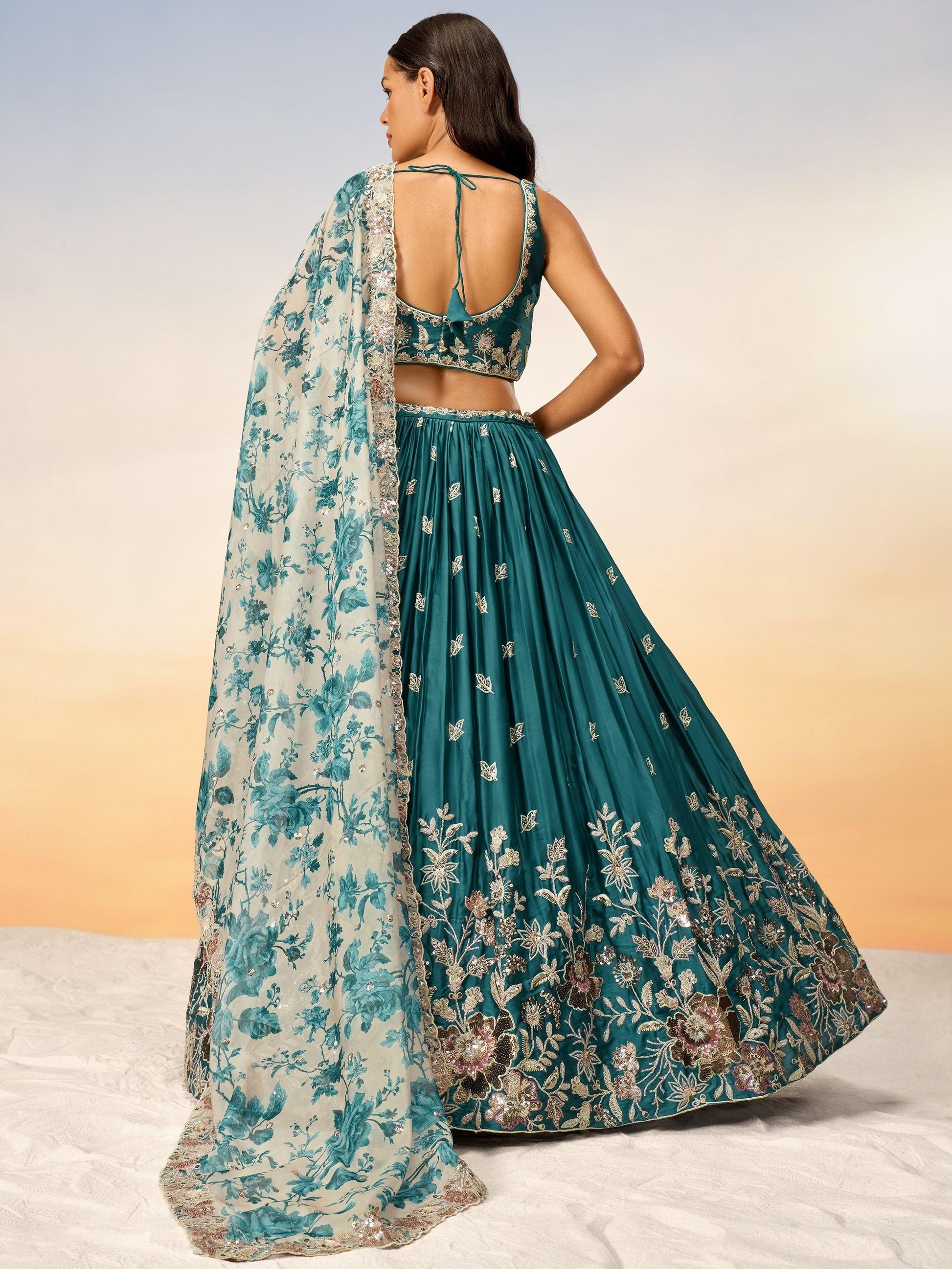 Net dupatta drape styling over shoulder