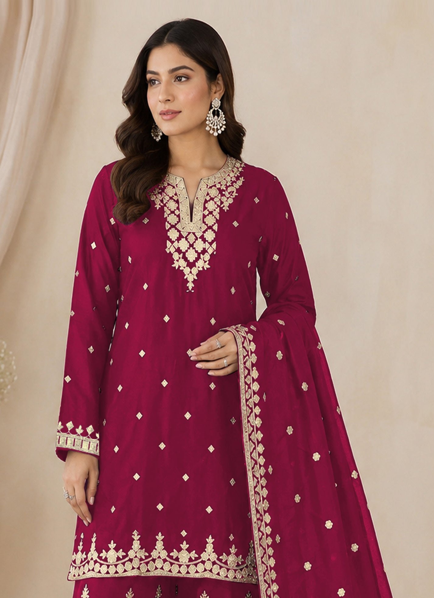 Dark red palazzo pants set for Diwali celebration styling