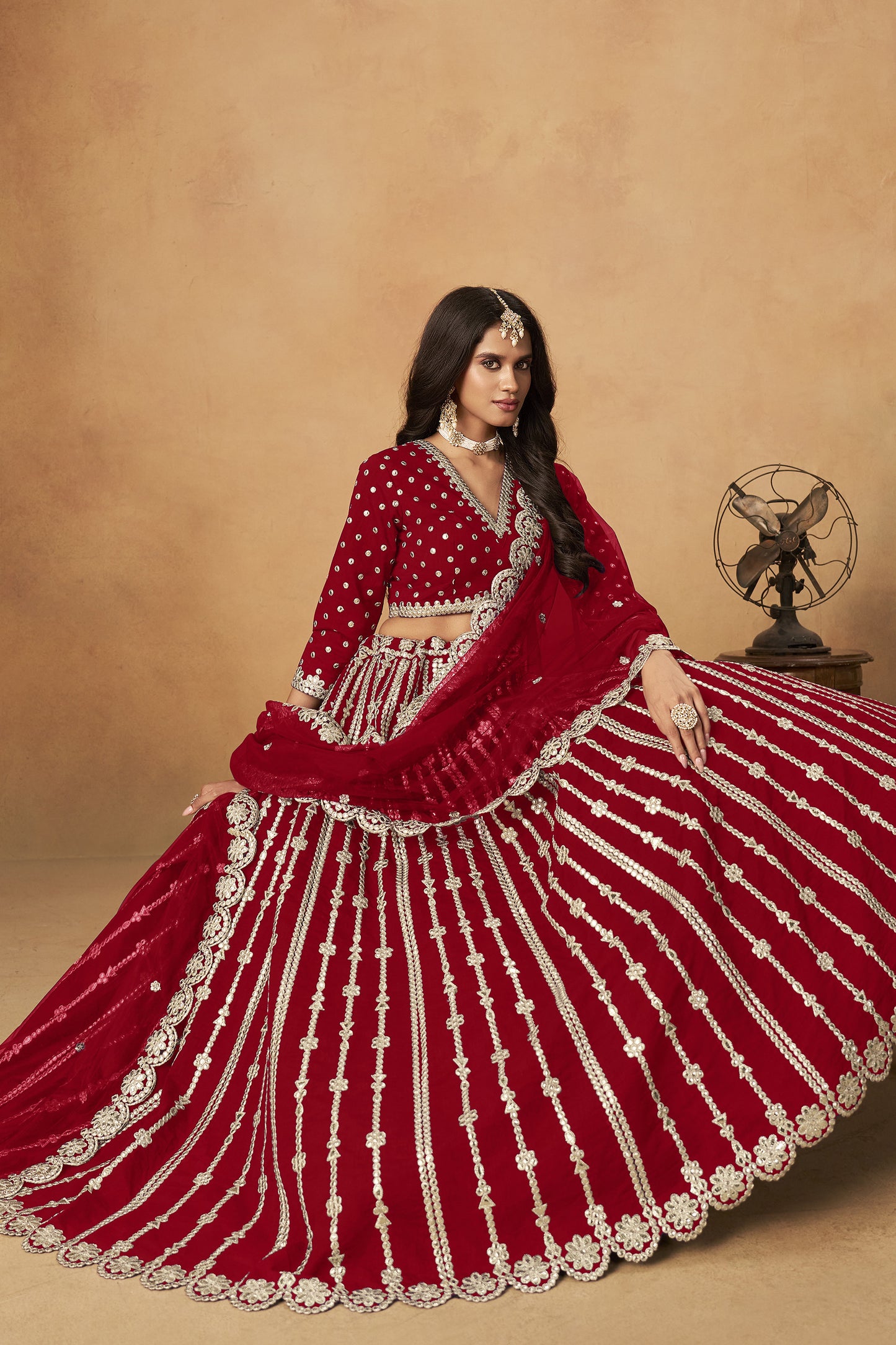 lehenga choli dupatta wedding outfit with embroidery detailing