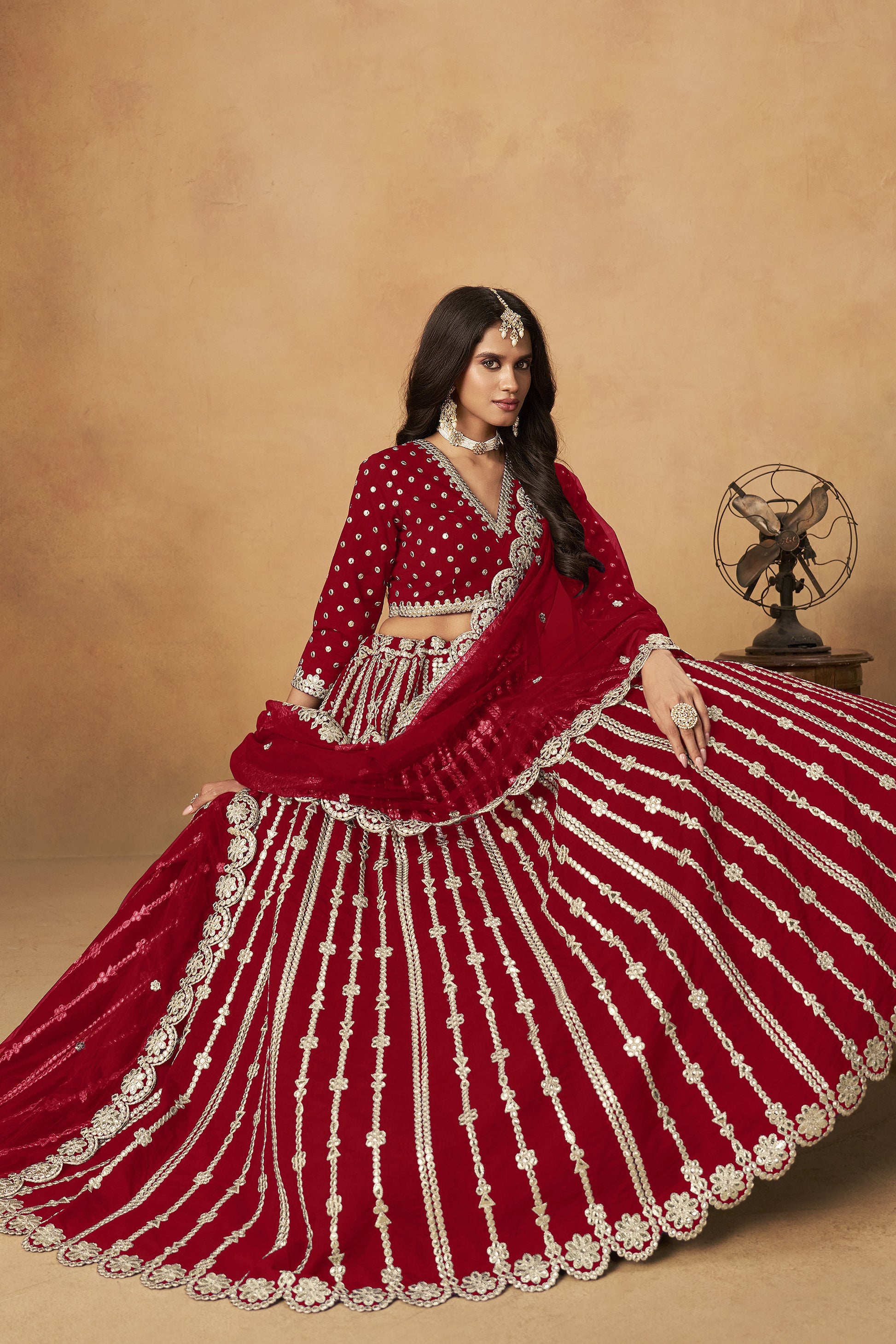 lehenga choli dupatta wedding outfit with embroidery detailing