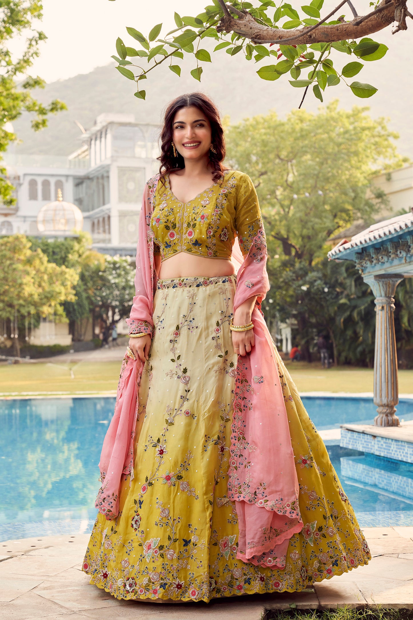 dark yellow lehenga choli for women full front view