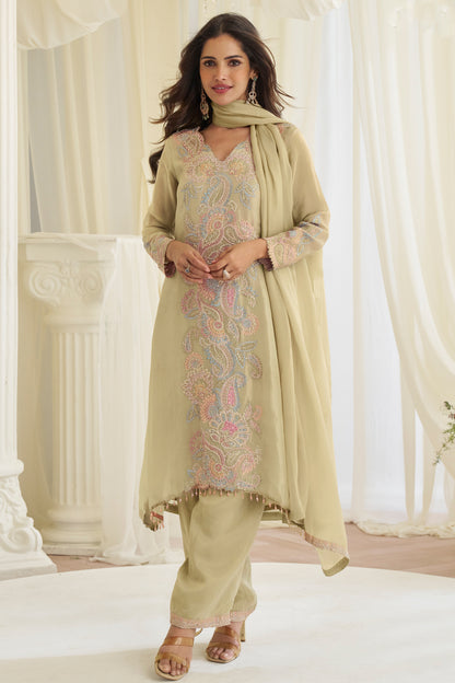 Front view of dark yellow sharara suit with kameez