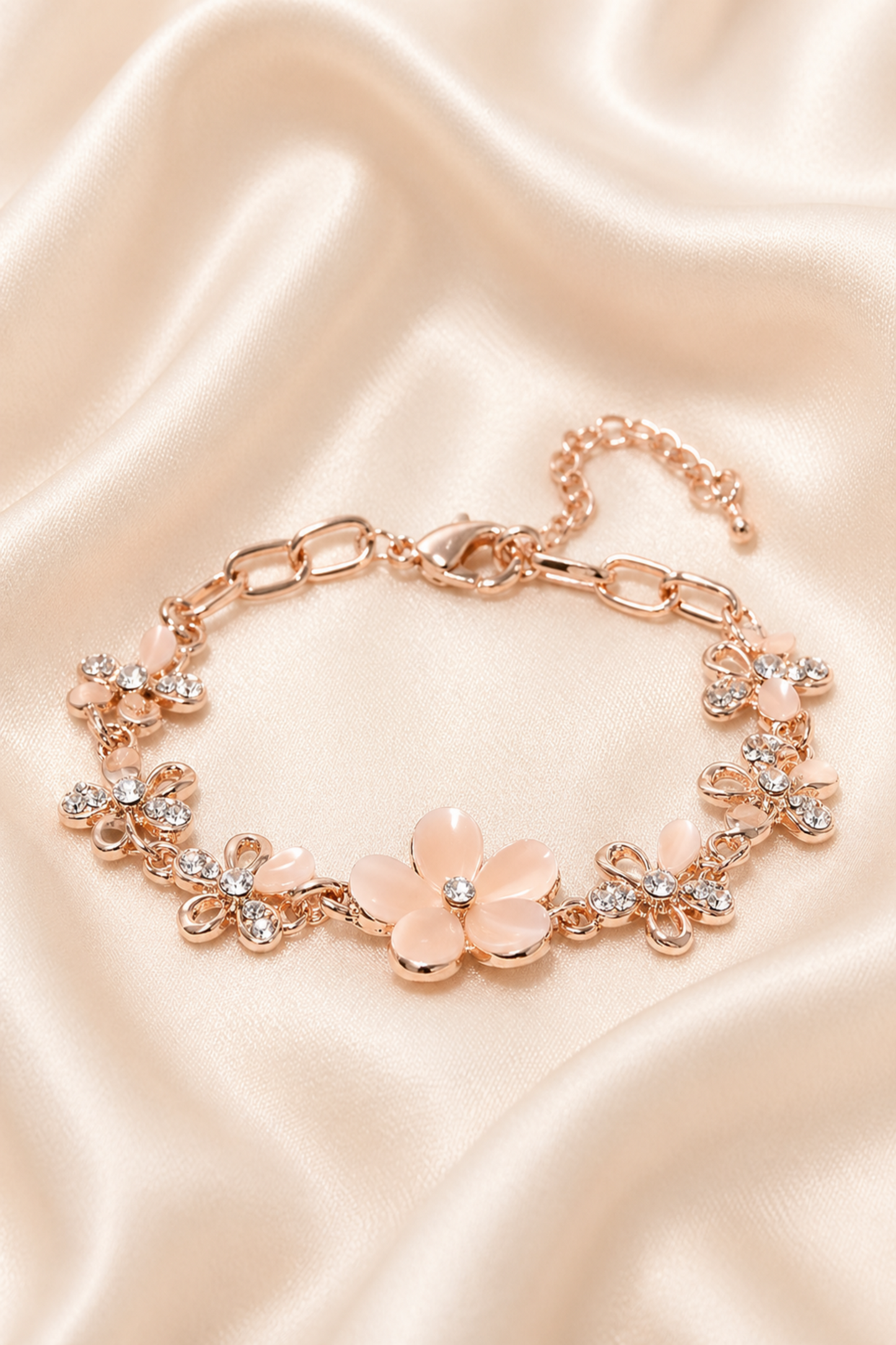 adjustable floral bracelet with extender chain