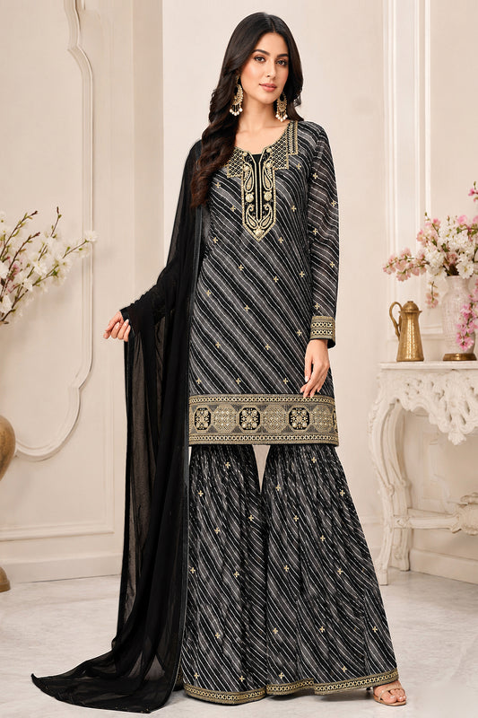 Heavy Embroidered Black Sharara with detailed finish