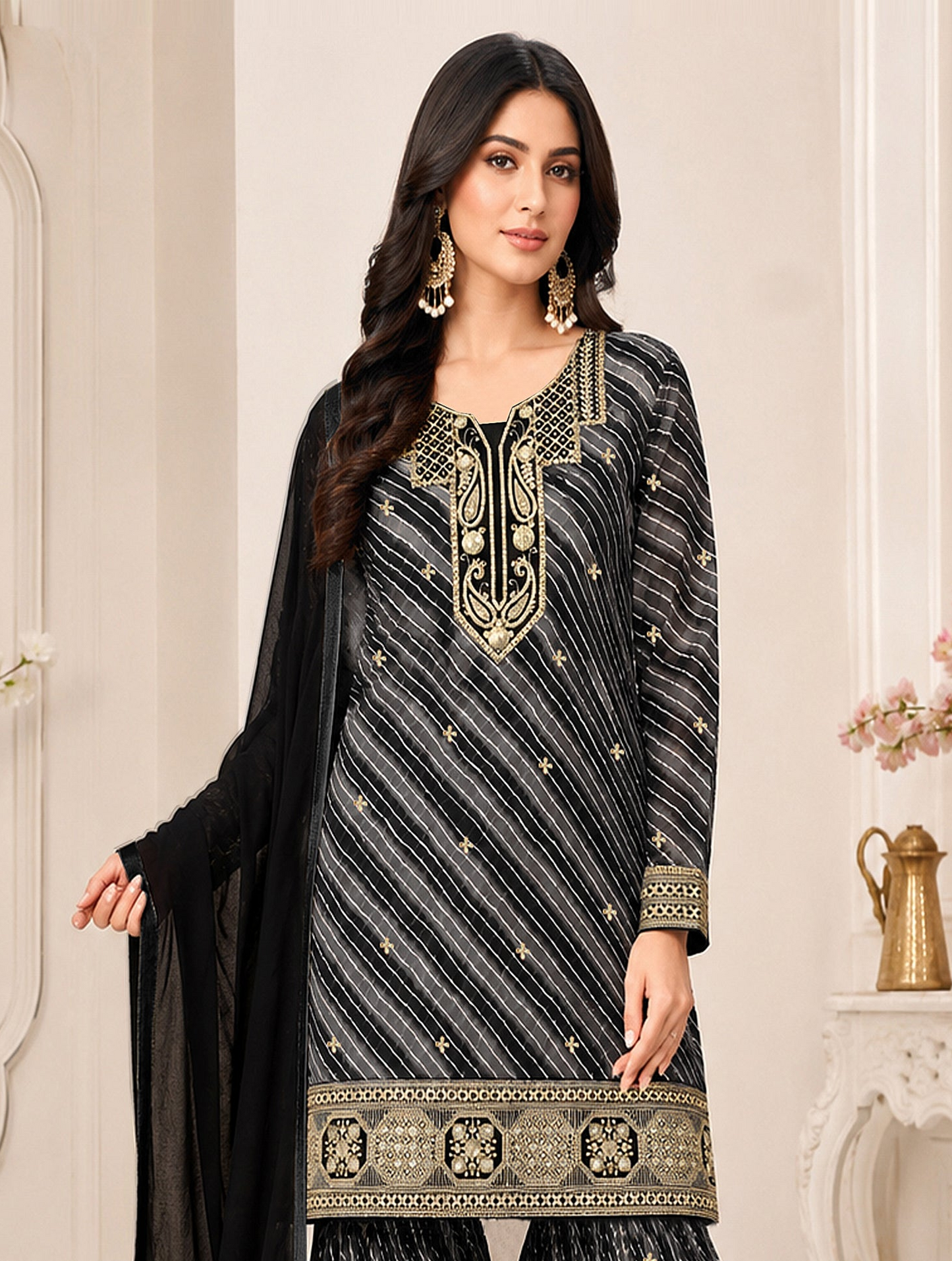 Full-length Designer Sharara in Black Fox Georgette