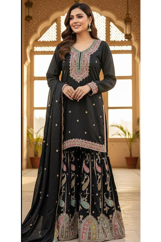 Black Designer sharara with fancy Embroidery work detail