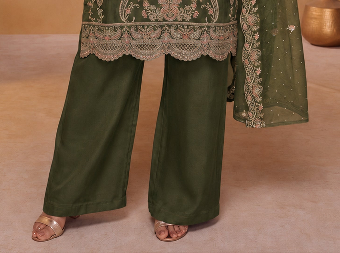 Olive Green Palazzo for Diwali celebration styling