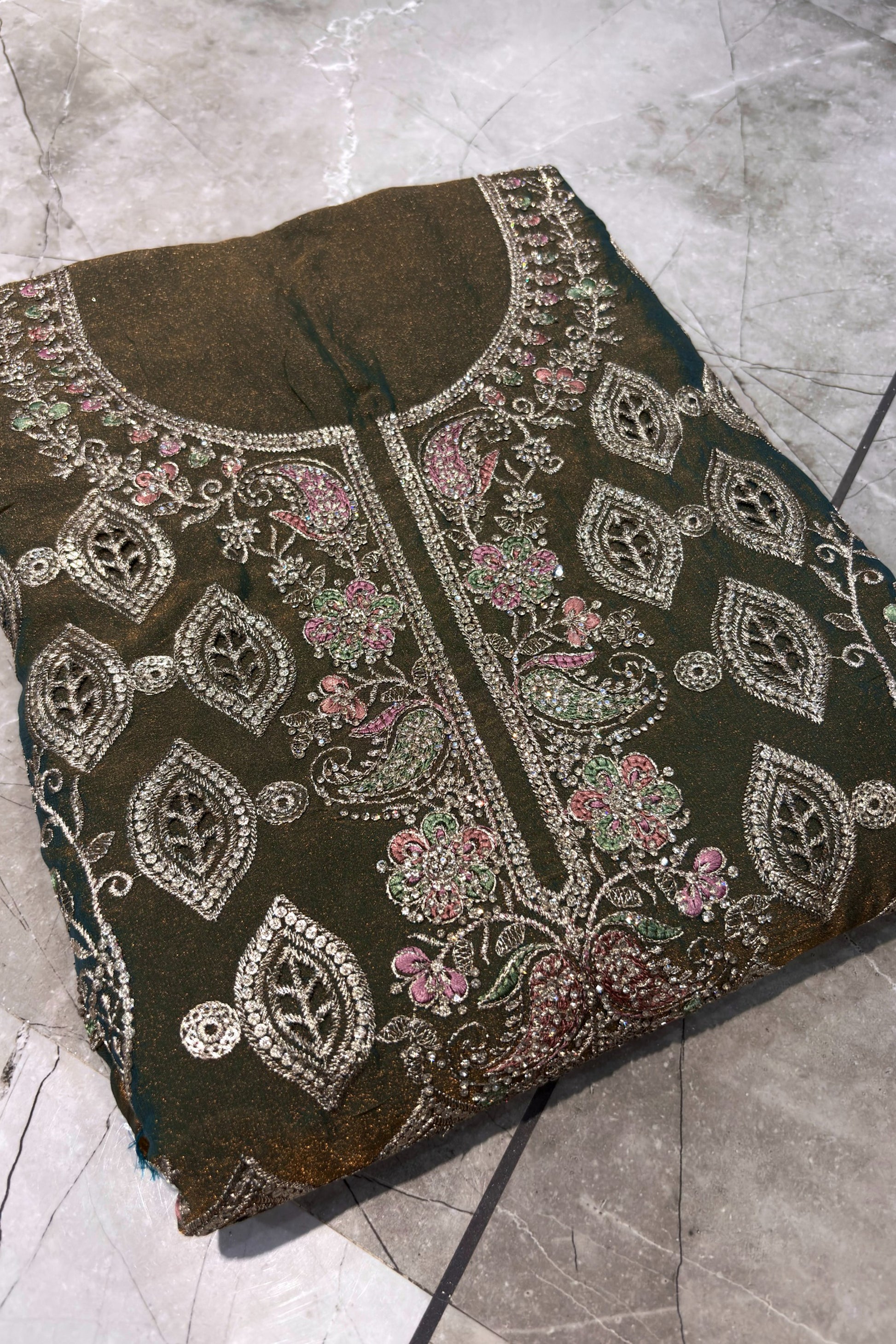 Heavy Thread Sequin Embroidery detail on ethnic occasion outfit