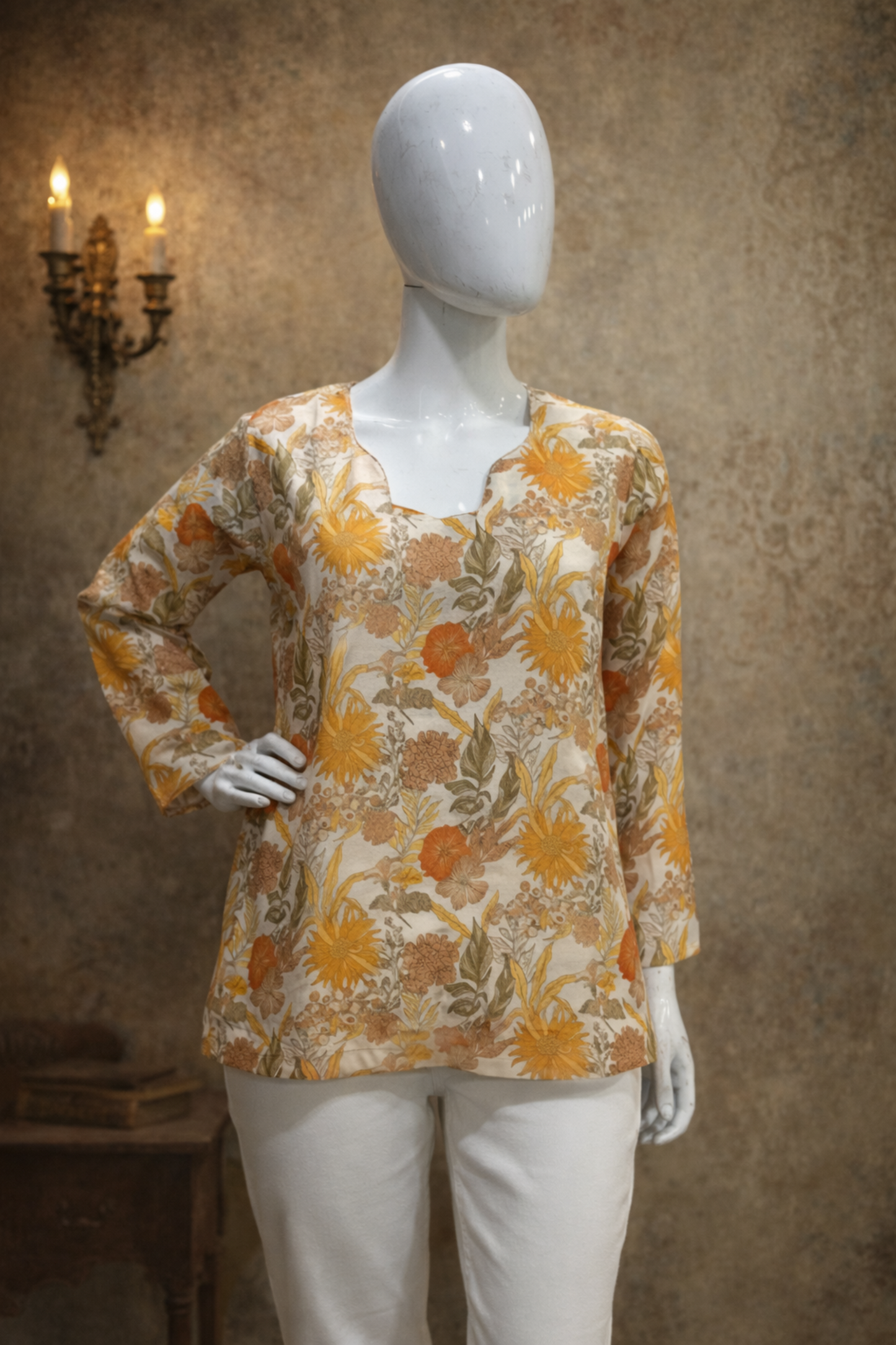 Cream tunic tops for women in natural lighting
