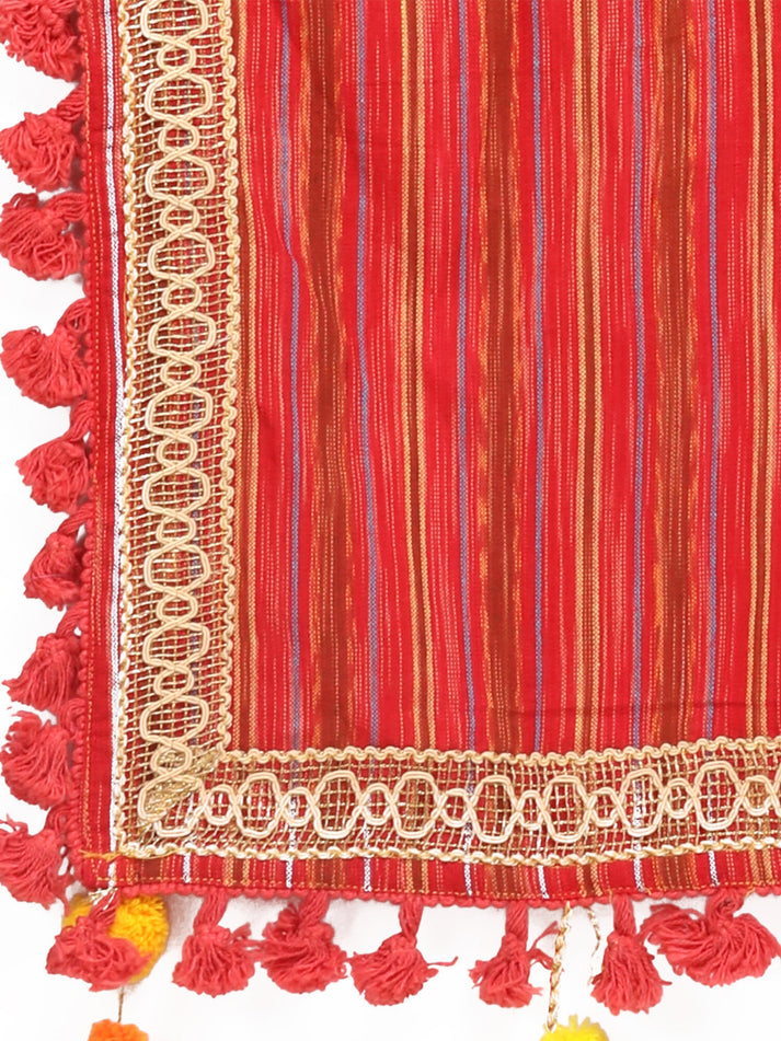Khadi cotton red dupatta with refined embroidery design