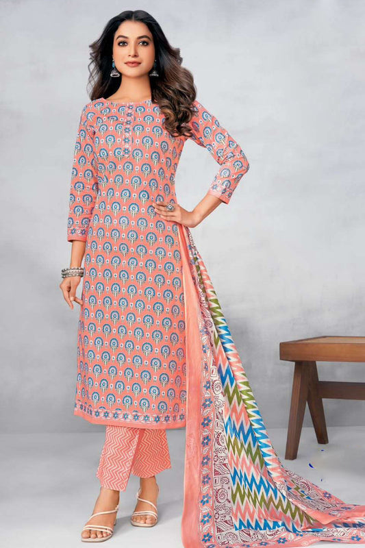 peach cotton salwar kameez front view with digital print
