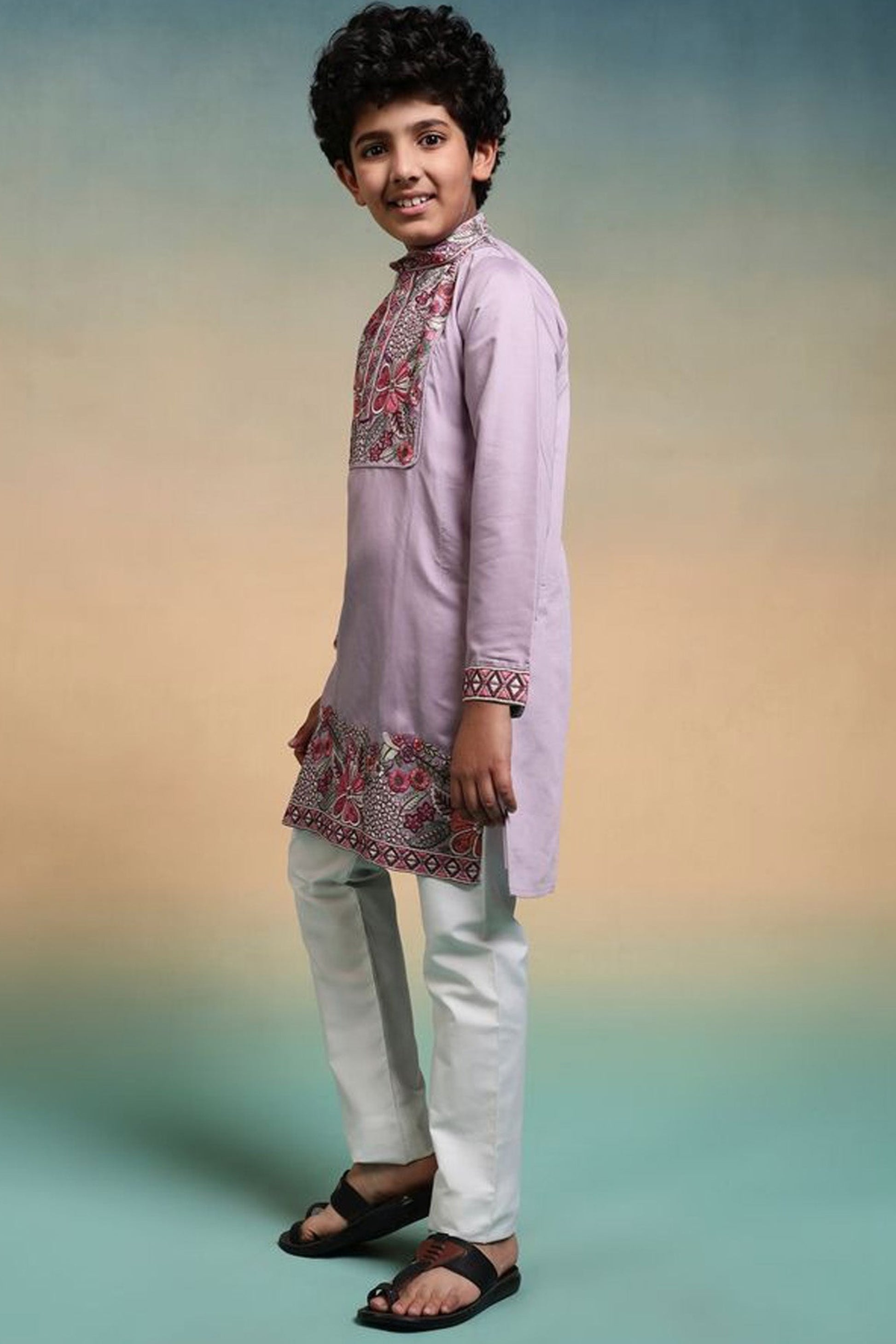 Diwali ready boys kurta in lavender with classic design