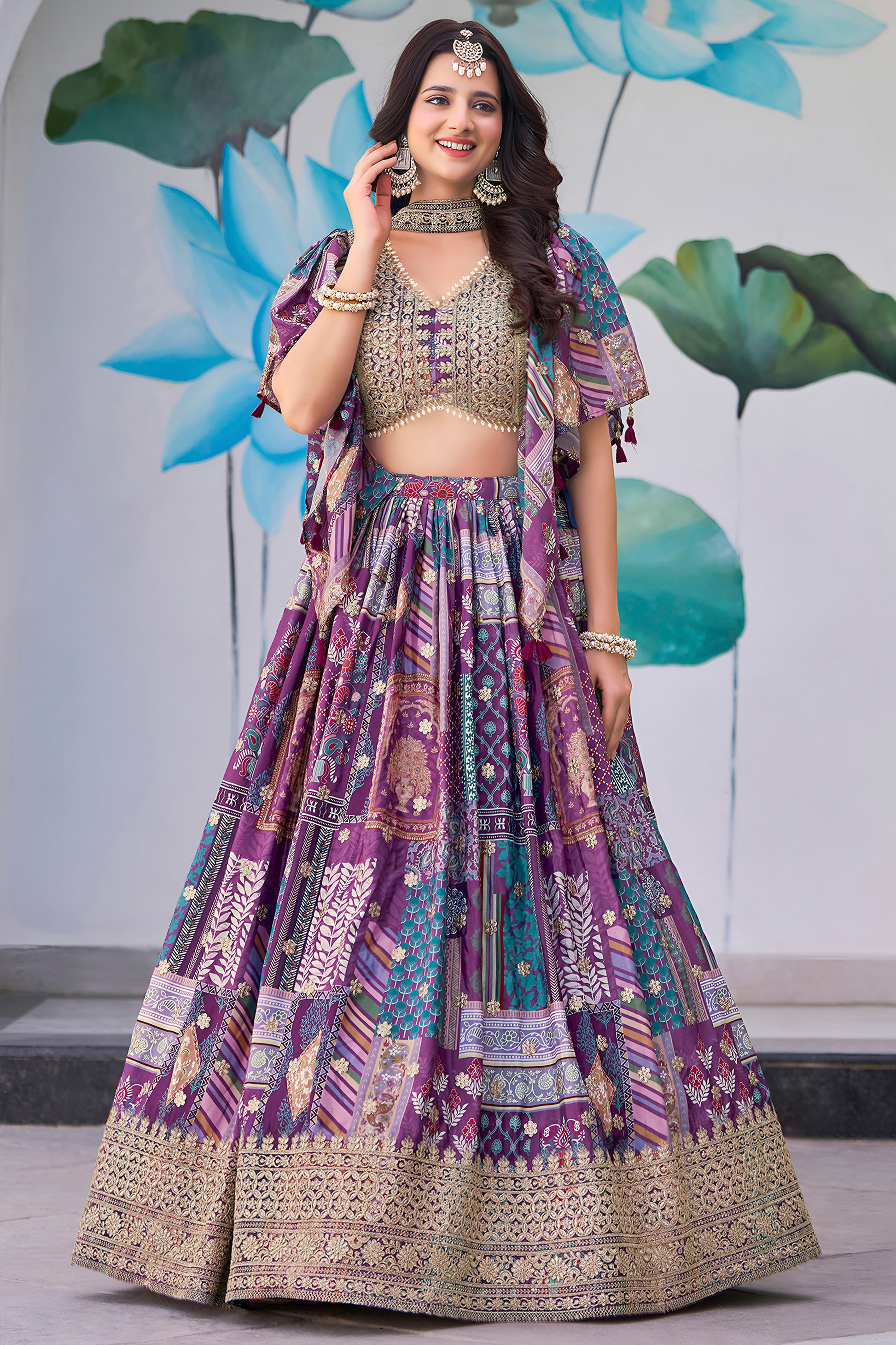 Royal purply lehenga choli with choker style detail