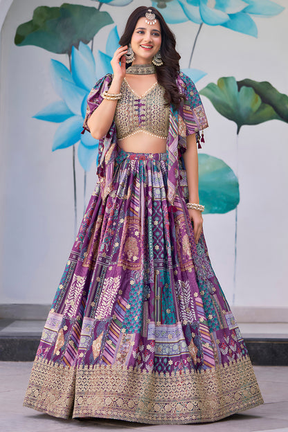 Royal purply lehenga choli with choker style detail