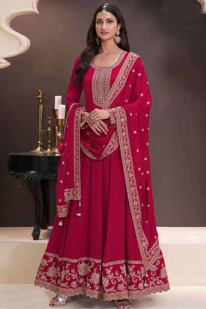 Red Anarkali Dress with Heavy Embroidery Worked Dupatta Suit for USA Women's Wear 