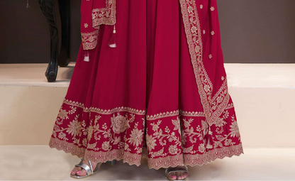 Red Anarkali Dress with Heavy Embroidery Worked Dupatta Suit for USA Women's Wear 