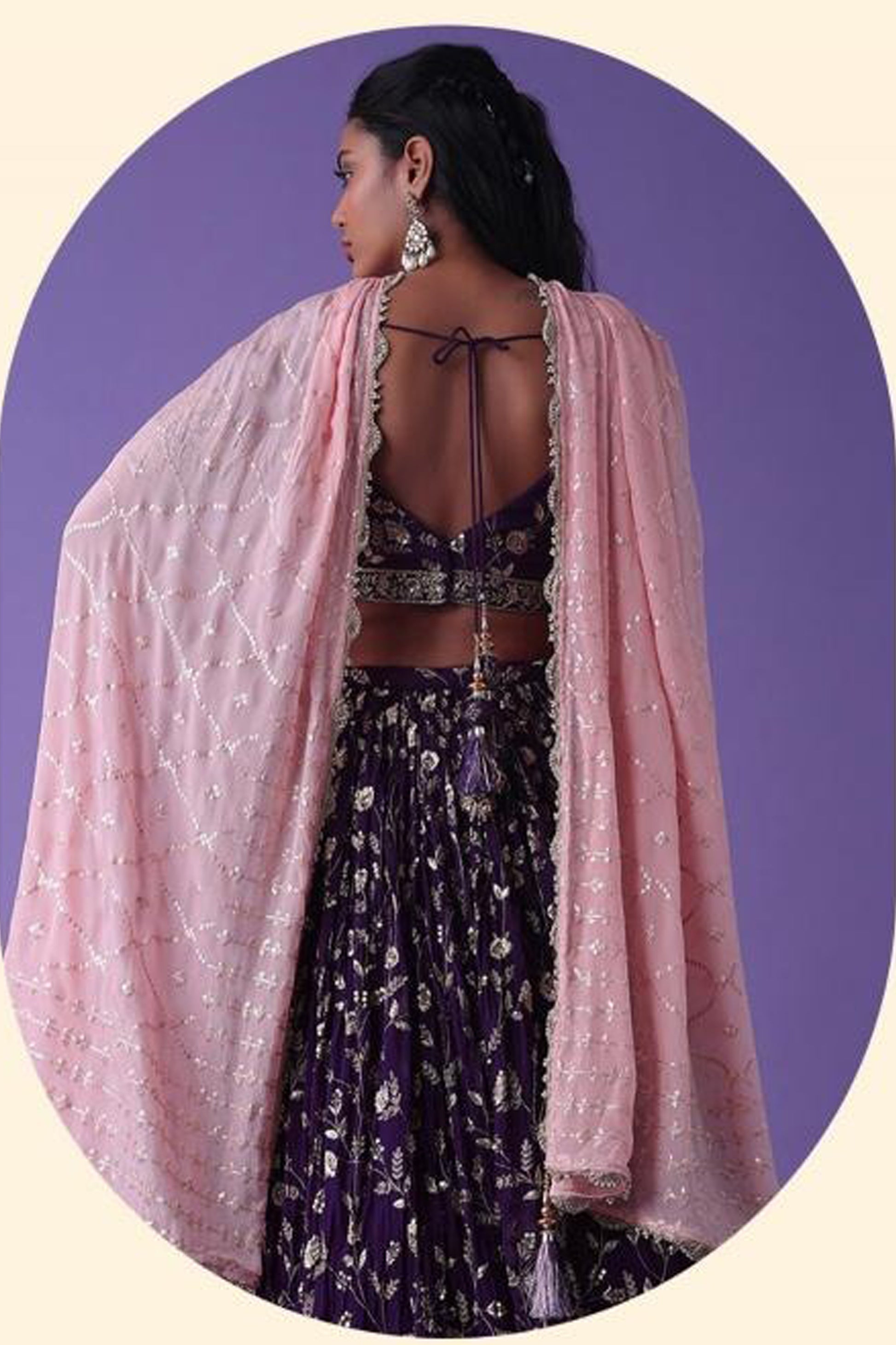 Zari and dori embroidery pattern close-up on lehenga