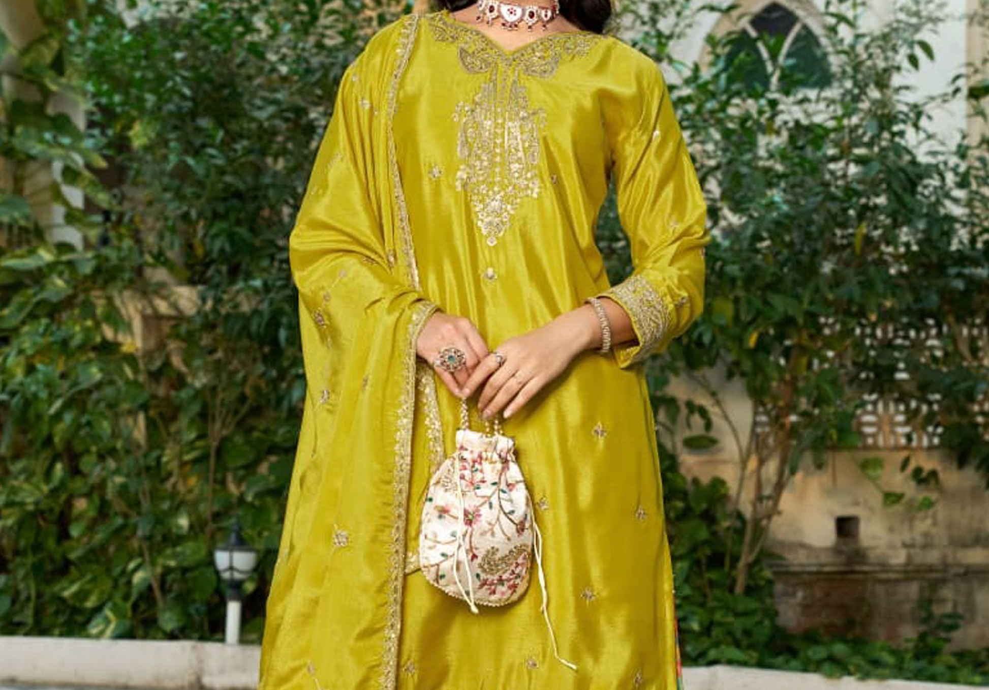 Occasion wear Yellow Palazzo Suit for Eid gathering

