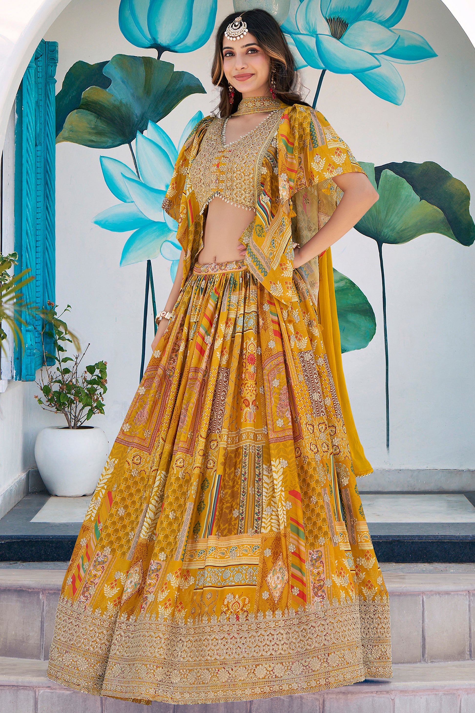 Choli lehenga dress neckline with choker detail