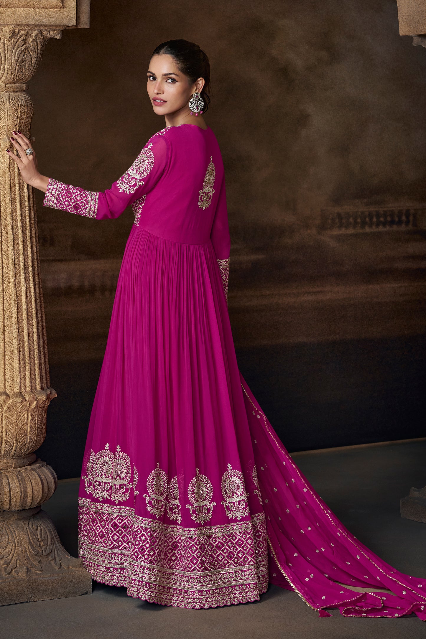 Dress for wedding gown pink anarkali front full look