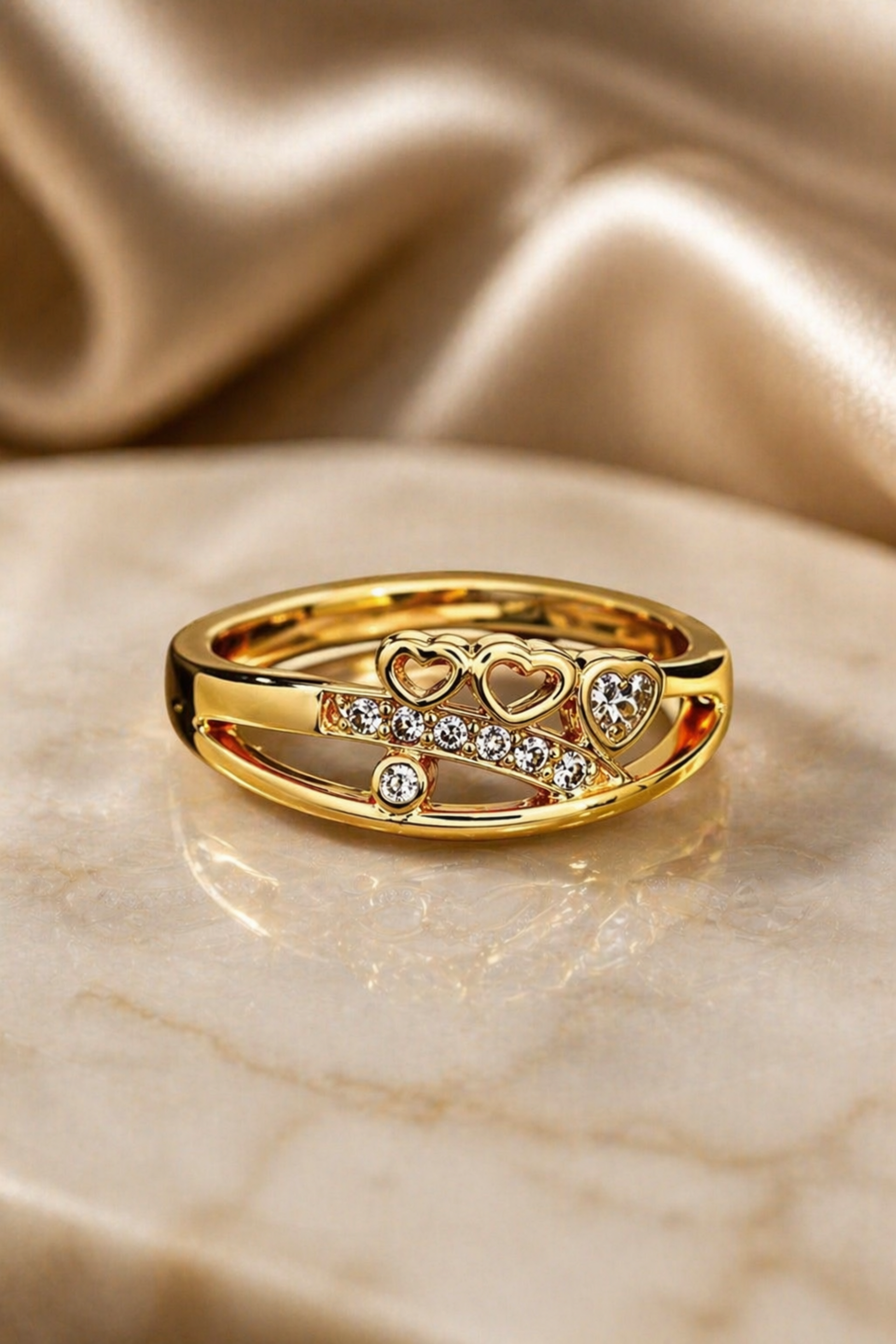 luxury gold plated heart ring close up
