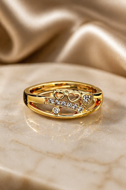 luxury gold plated heart ring close up
