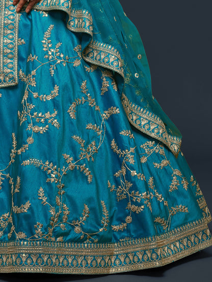 Cyan lehenga skirt texture with zari and sequins