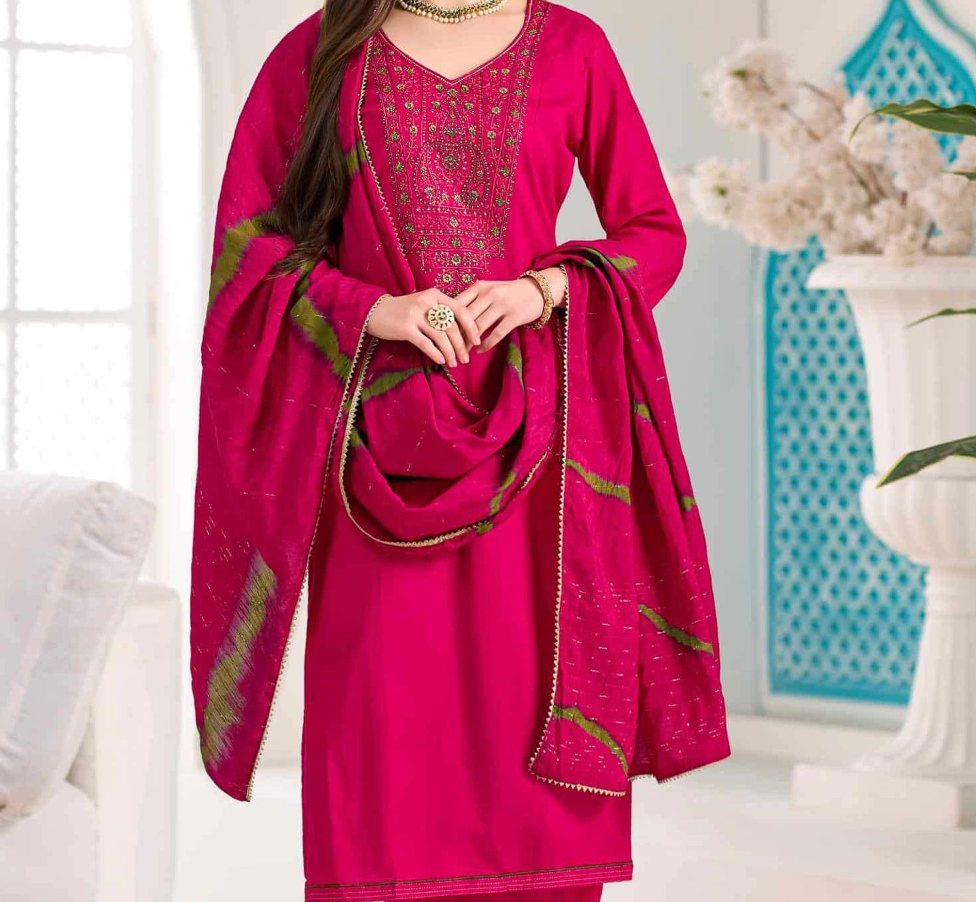 Dusky pink viscose outfit with matching dupatta