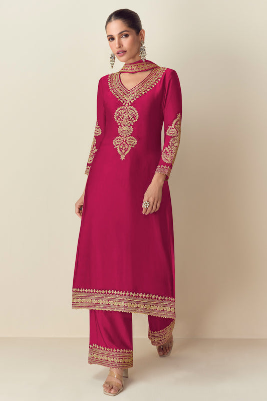 Wedding-Reception Special Dark Pink Color Palazzo Dress With Dupatta