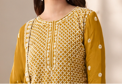 lose view of Heavy Embroidered Beads Sequence Work on Faux Georgette