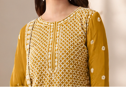lose view of Heavy Embroidered Beads Sequence Work on Faux Georgette