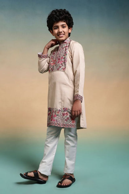 Beige indian kurta for boy styled for wedding ceremony USA